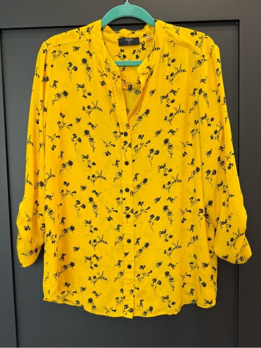 Tahari Women’s Floral Button-Front Blouse in Yellow Size Large